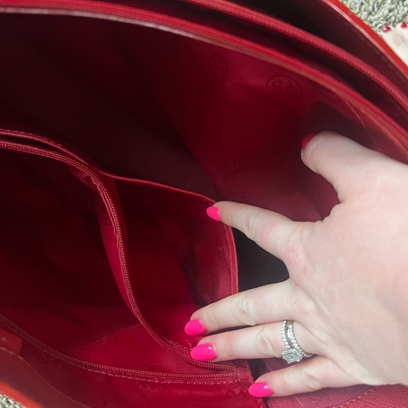Tory Burch Red Tote Bag with buckles! - Picture 3 of 14